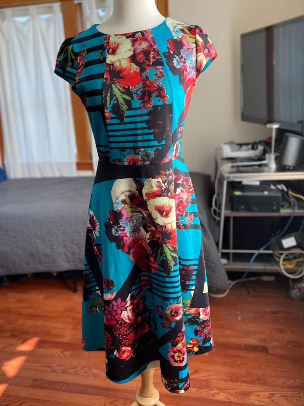 Sami and Dani teal technicolor vintage-style fit and flare dress, size L